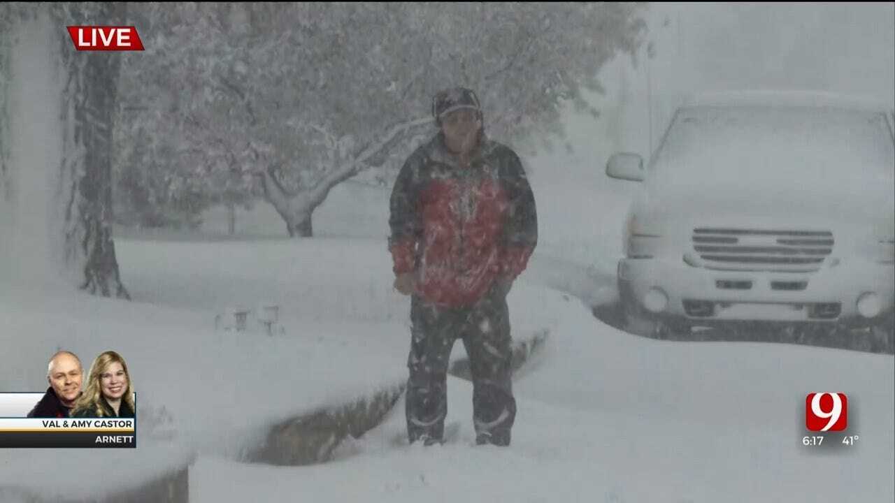 WATCH: Early Snowstorm Hits NW Oklahoma (Look At Val Castor!)