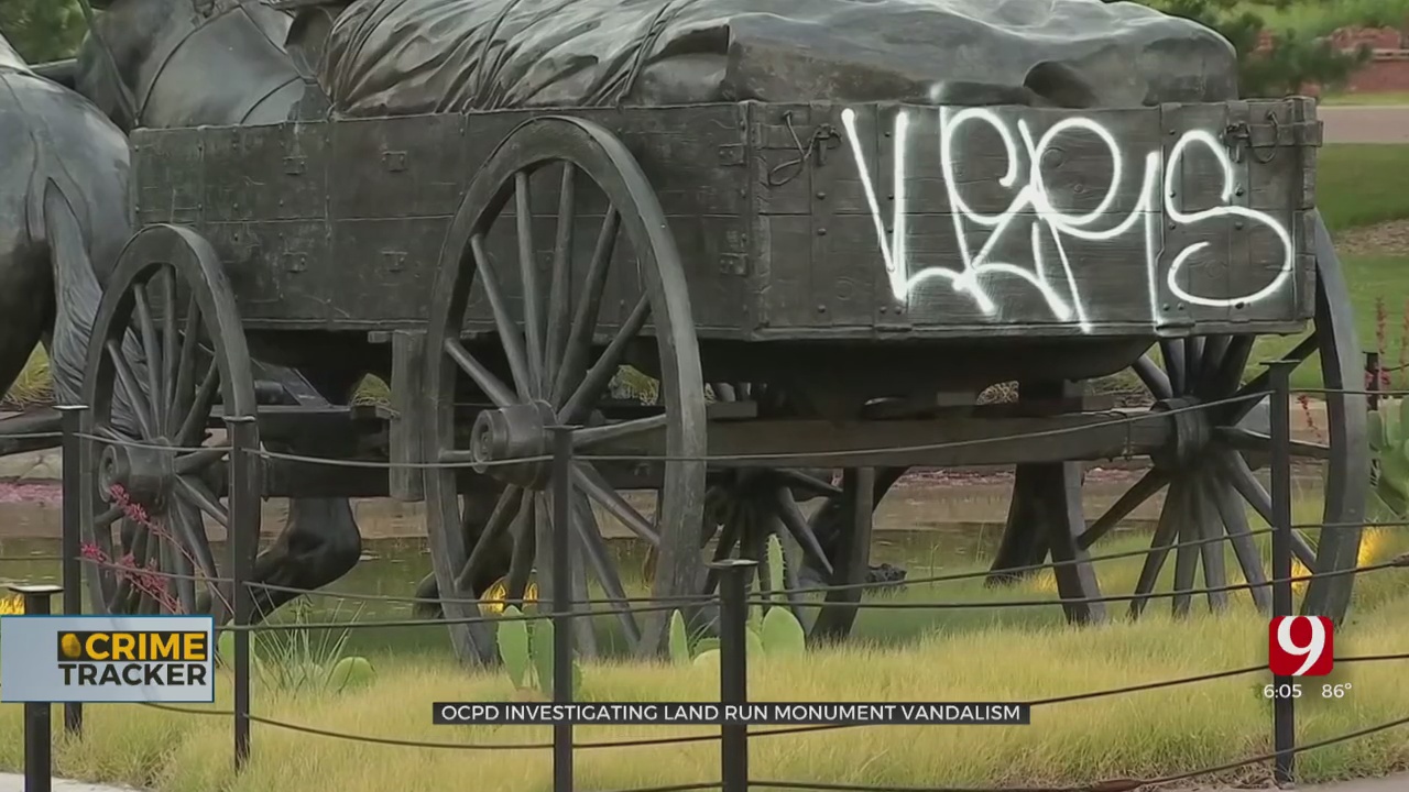 Police Graffiti Unit Investigating Vandalism To OKC's Land Run Monument