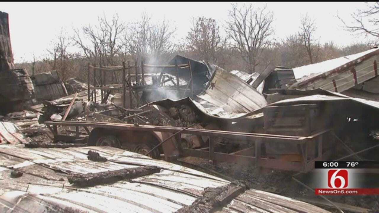 Okmulgee Family Surveys Damage After Wildfire Destroys Shop