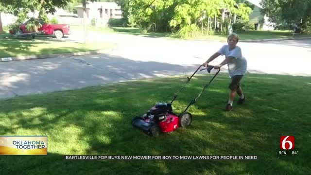Bartlesville FOP Buys New Mower For 11-Year-Old Boy Mowing For Those In Need 