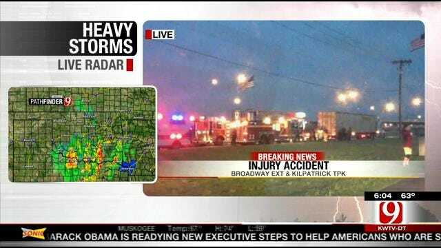 One Critically Injured After Pickup Slams Into Parked Semi In NE OKC