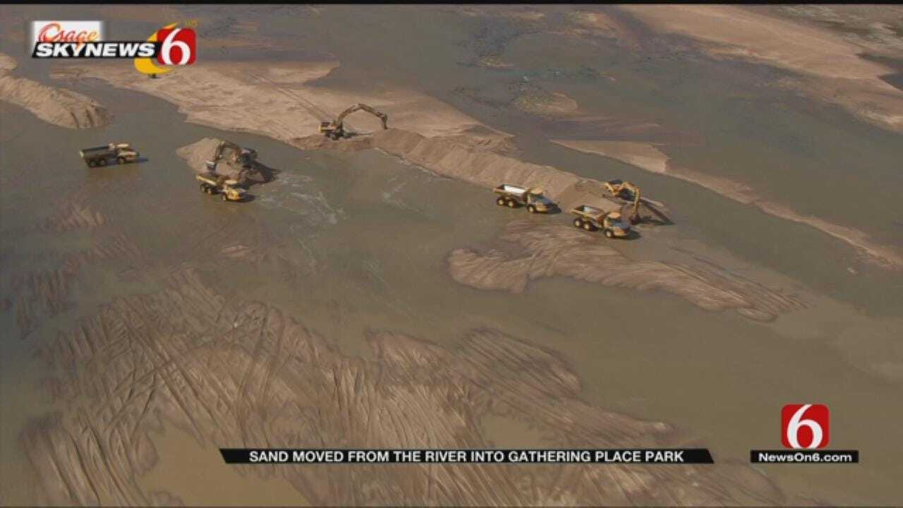 Construction Crew Races To Move Sand In Arkansas River Bed