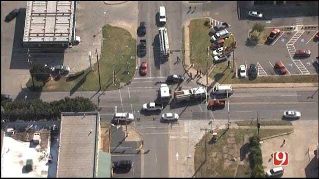 WEB EXTRA: Bob Mills SkyNews 9 HD Flies Over Bicycle Accident In Downtown OKC