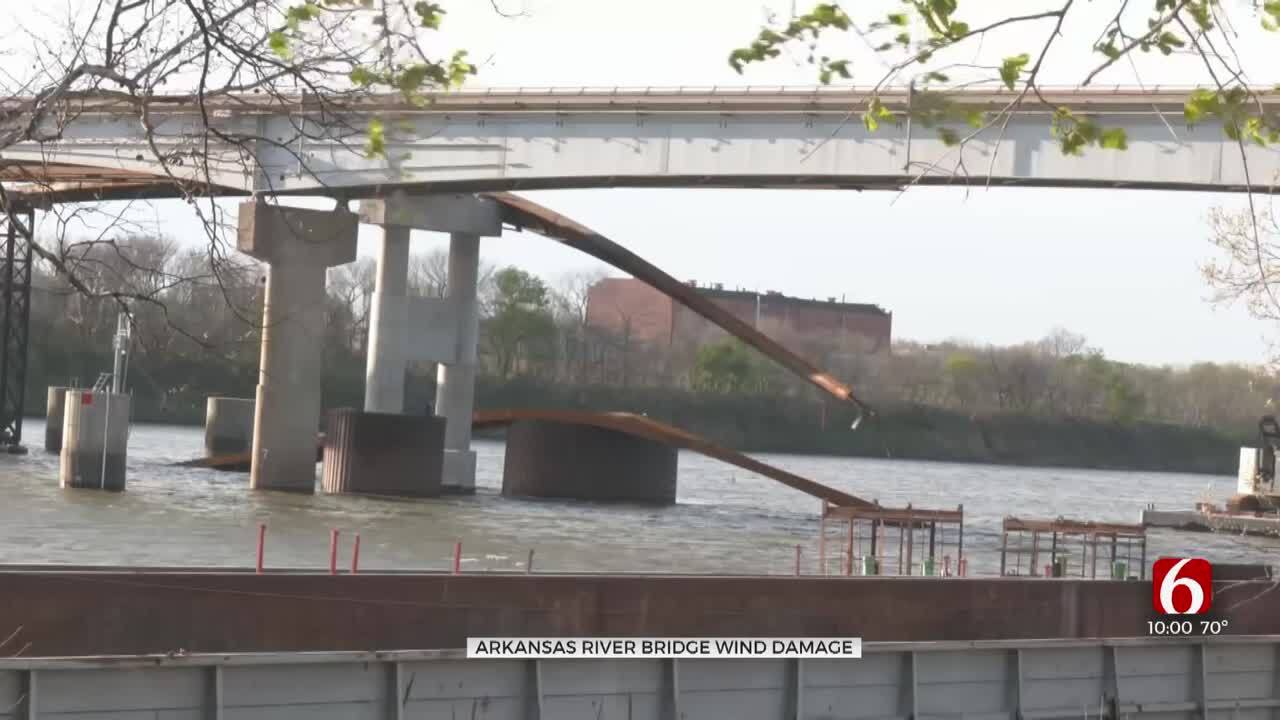 Arkansas River Navigation Channel Closed Near Fort Gibson After Strong Winds Cause Damage On Bridge Construction Site