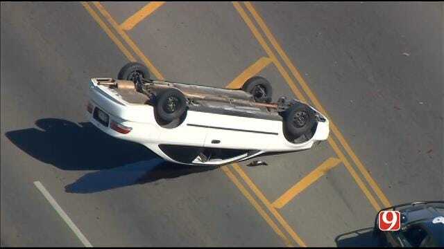 WEB EXTRA: SkyNews 9 Flies Over Rollover Wreck Near Governor's Mansion