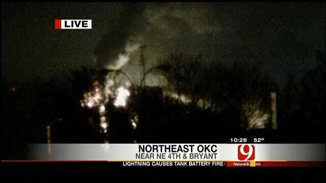 Lightning Strike Ignites Fire At Tank Battery In NE OKC