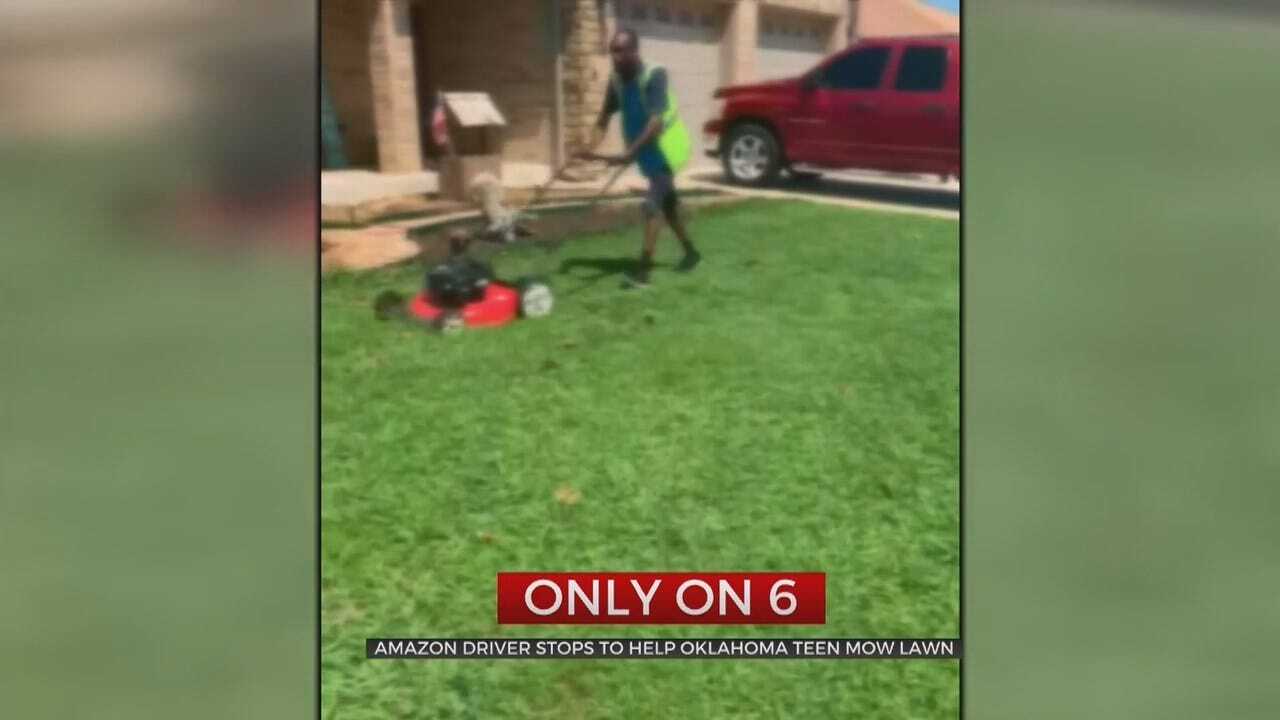 WATCH: Oklahoma Amazon Driver Steps In To Help After Seeing Teen Struggle To Mow Lawn