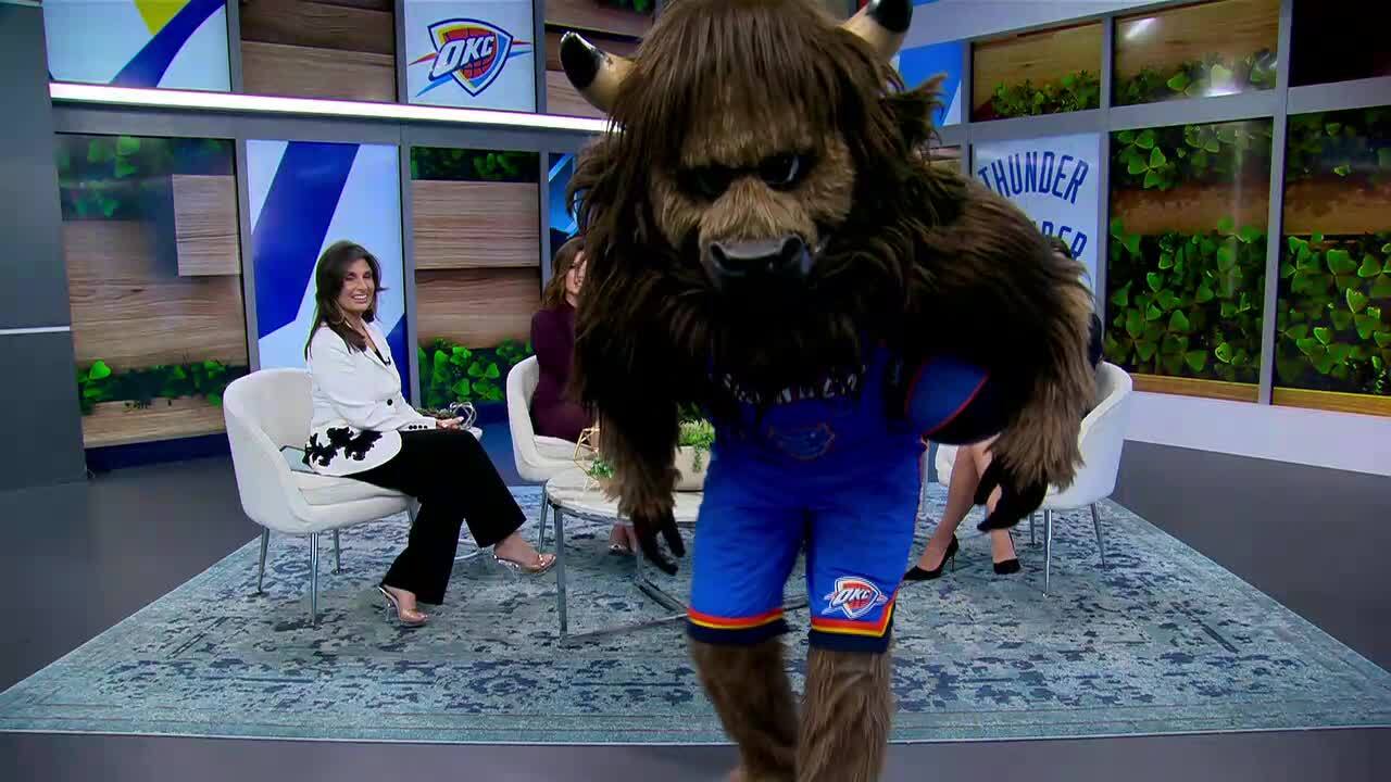 OKC Thunder's Rumble The Bison Visits News 9 Ahead Of Playoffs