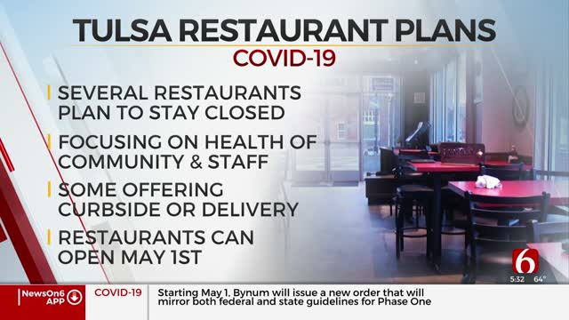 Some Tulsa Restaurants Won’t Open On May 1 After Safer At Home Order Lifted