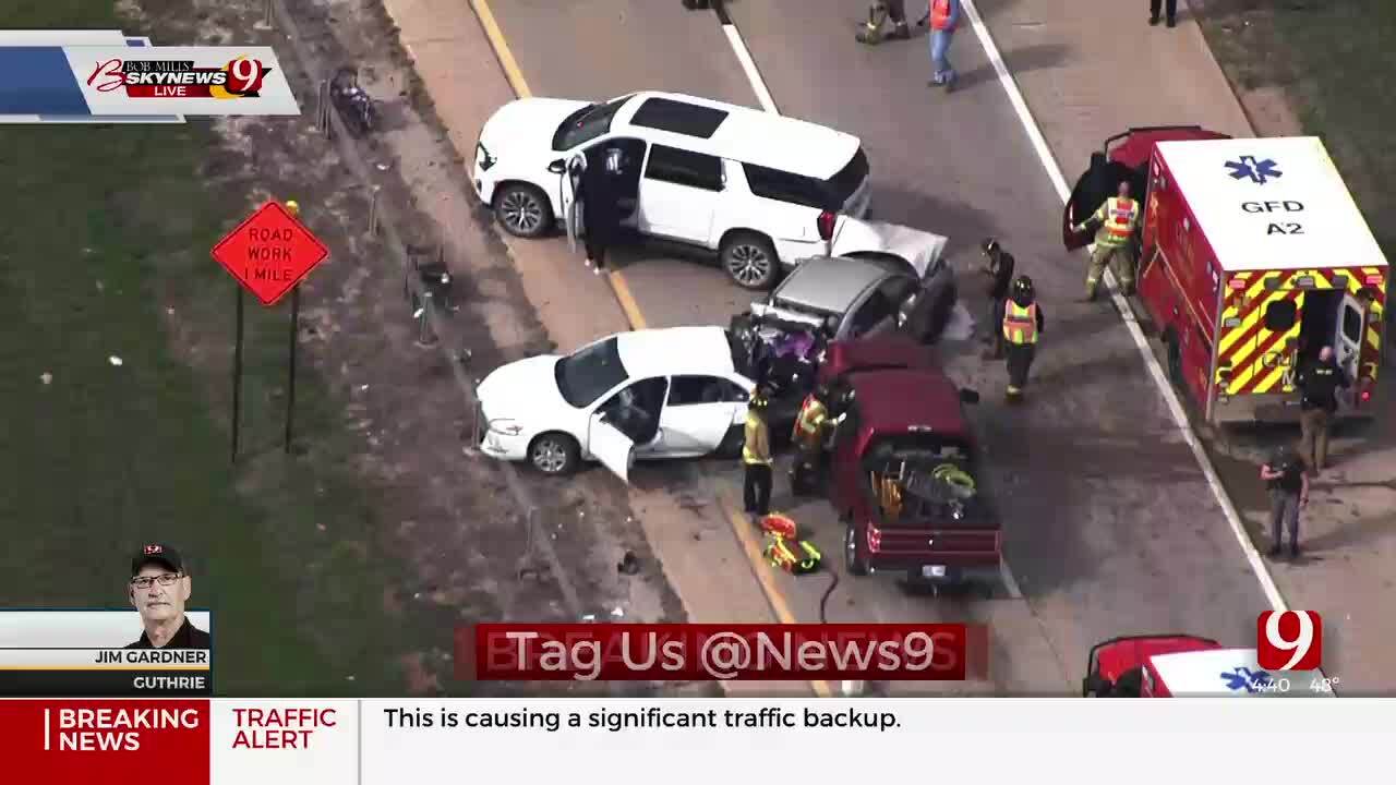 4 Injured In 6 Car Crash Near Guthrie, I-35 Reopened