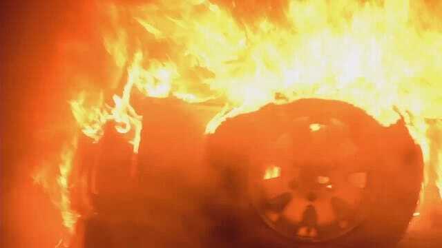 WEB EXTRA: Two Vehicles Burn Near Cain's Ballroom In Tulsa