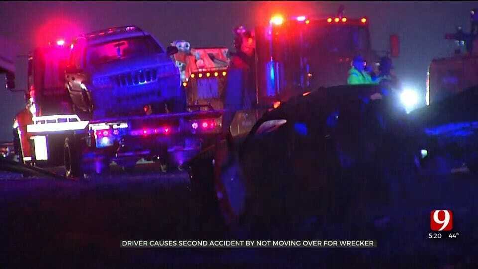 Second Crash Caused By Driver Not Moving Over For Wrecker On I-44 In SW OKC