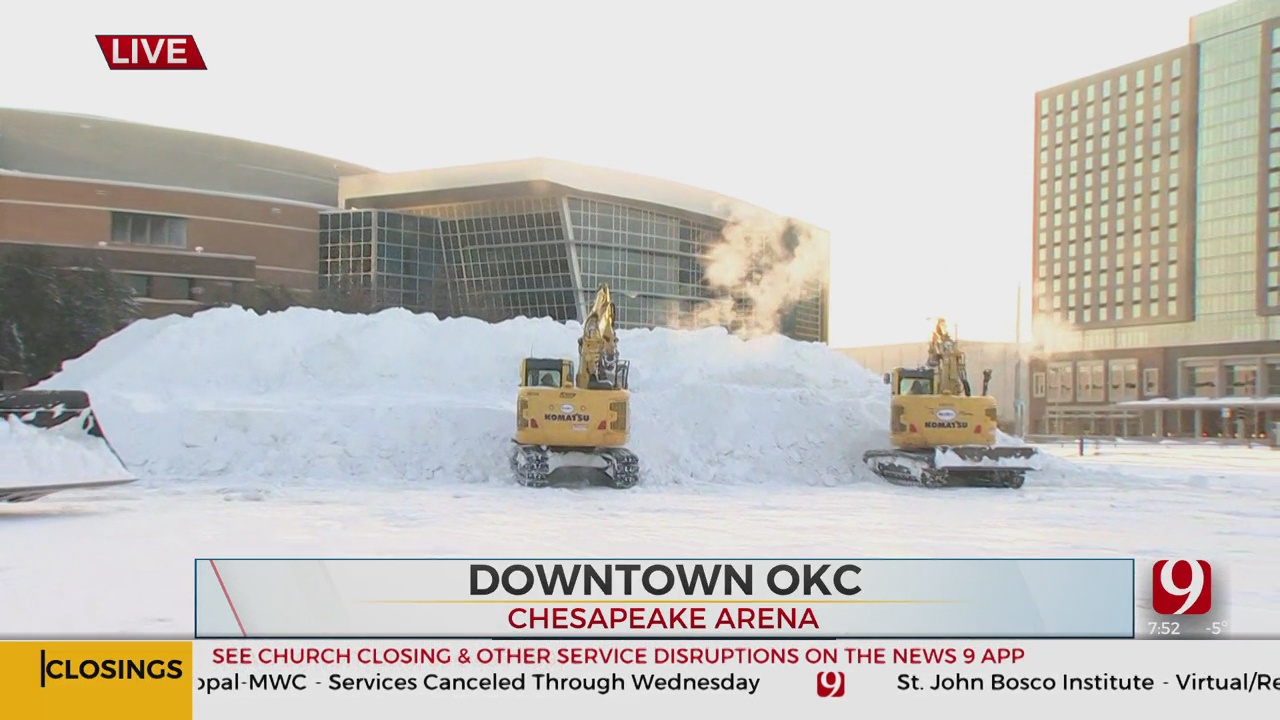 WATCH: Massive Pile Of Snow In Downtown OKC 
