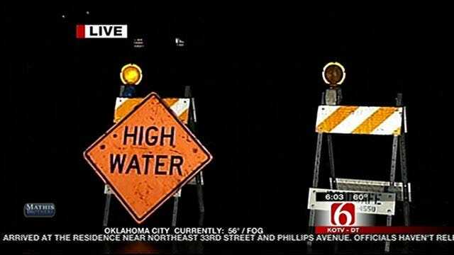 High Water Signs Up Across South Tulsa Monday