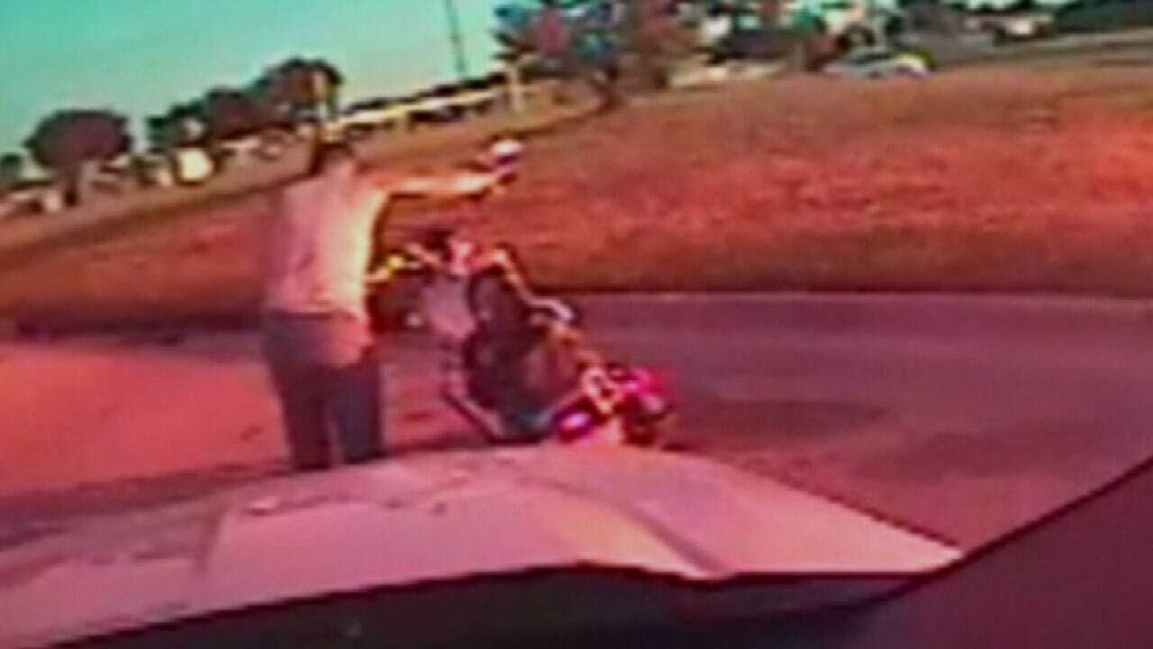 Tulsa Police Dash Cam Records End Of Chase, Suspect's Surrender