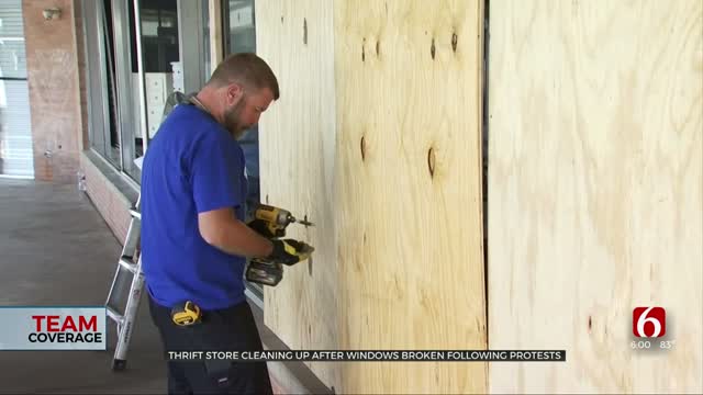 Thrift Store Cleans Up After Windows Busted During Tulsa Protests