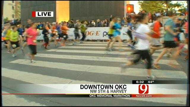Runners Cross Starting Line At OKC Memorial Marathon