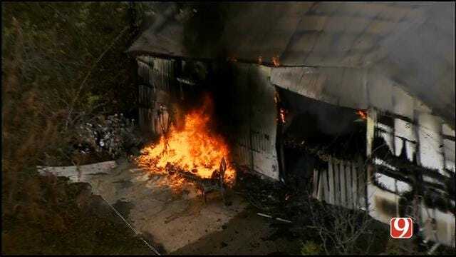 WEB EXTRA: Bob Mills SkyNews 9 HD Flies Over Jones Barn Fire