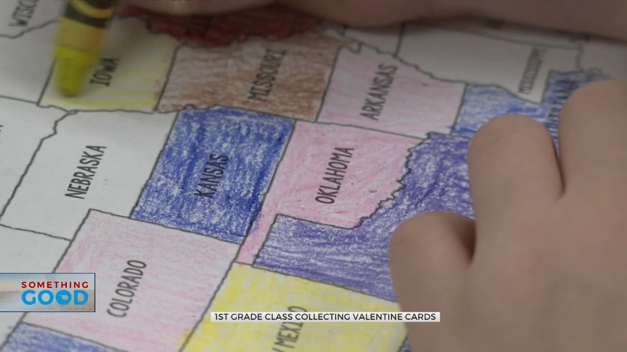 Okmulgee First Grade Class Collecting Valentine's Day Cards From Each State