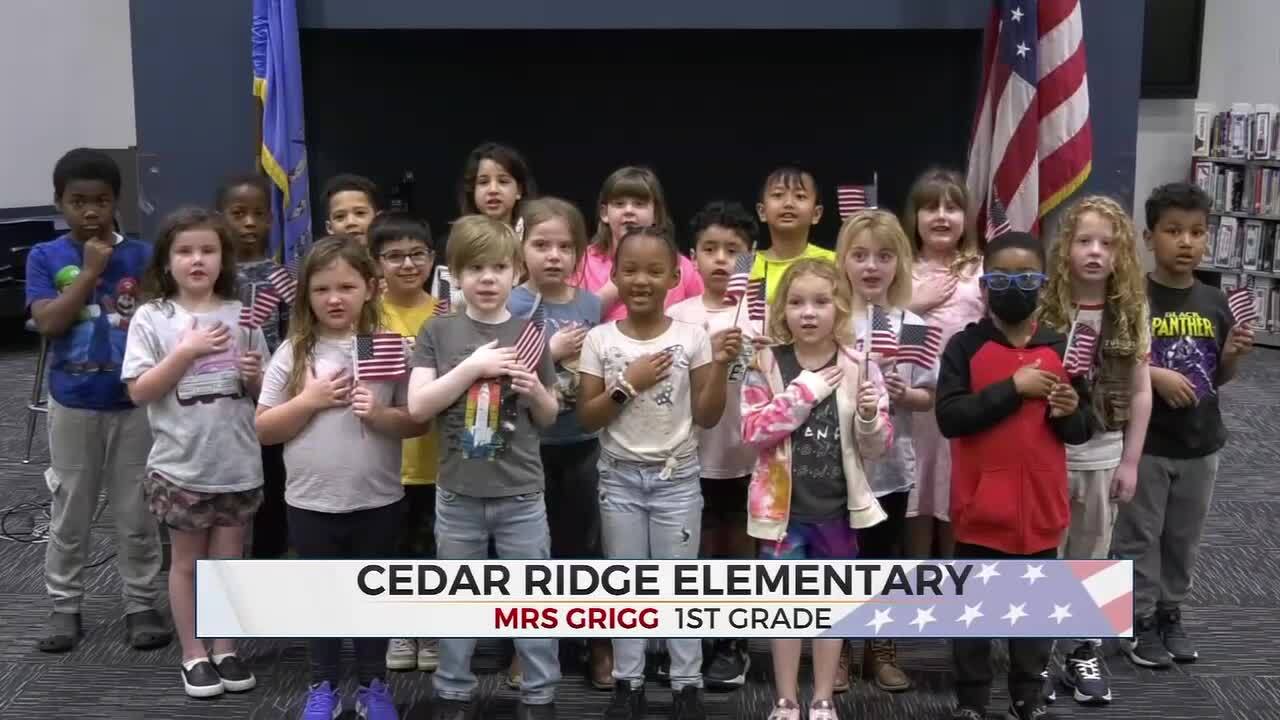 Daily Pledge: 1st Grade Students At Cedar Ridge Elementary