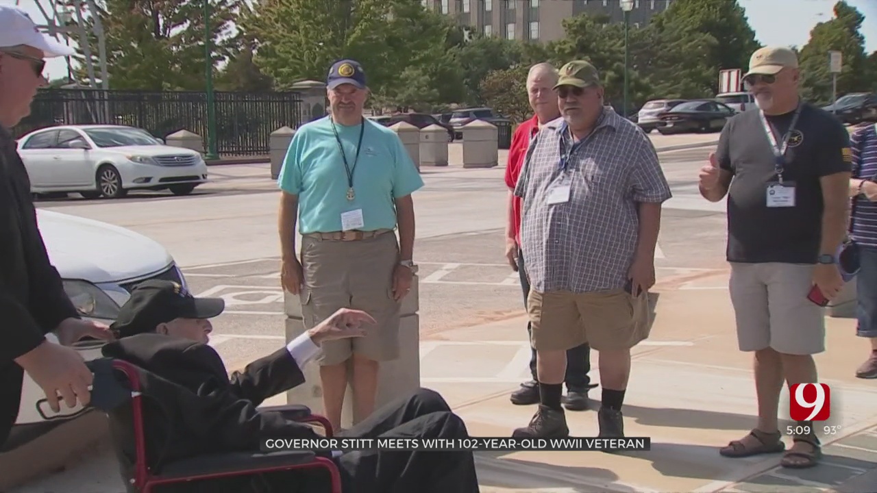 102-Year-Old WWII Veteran Meets Gov. Stitt During His National Fundraising Tour