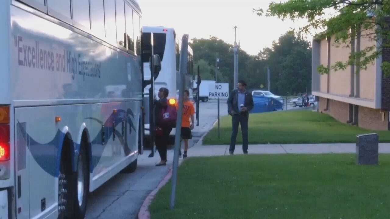 WEB EXTRA: Tulsa Teachers, Supporters Getting On Buses For OKC