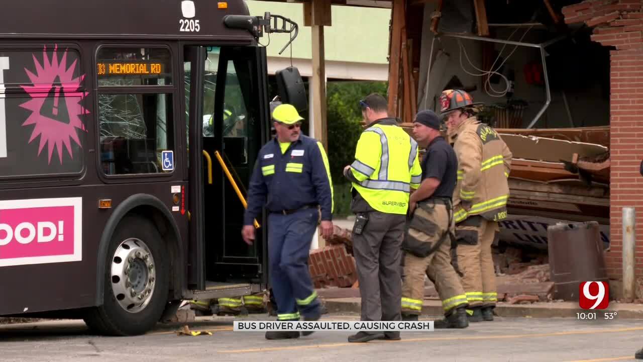 Passenger Assaults Bus Driver, Leading To Crash Into Oklahoma City Business