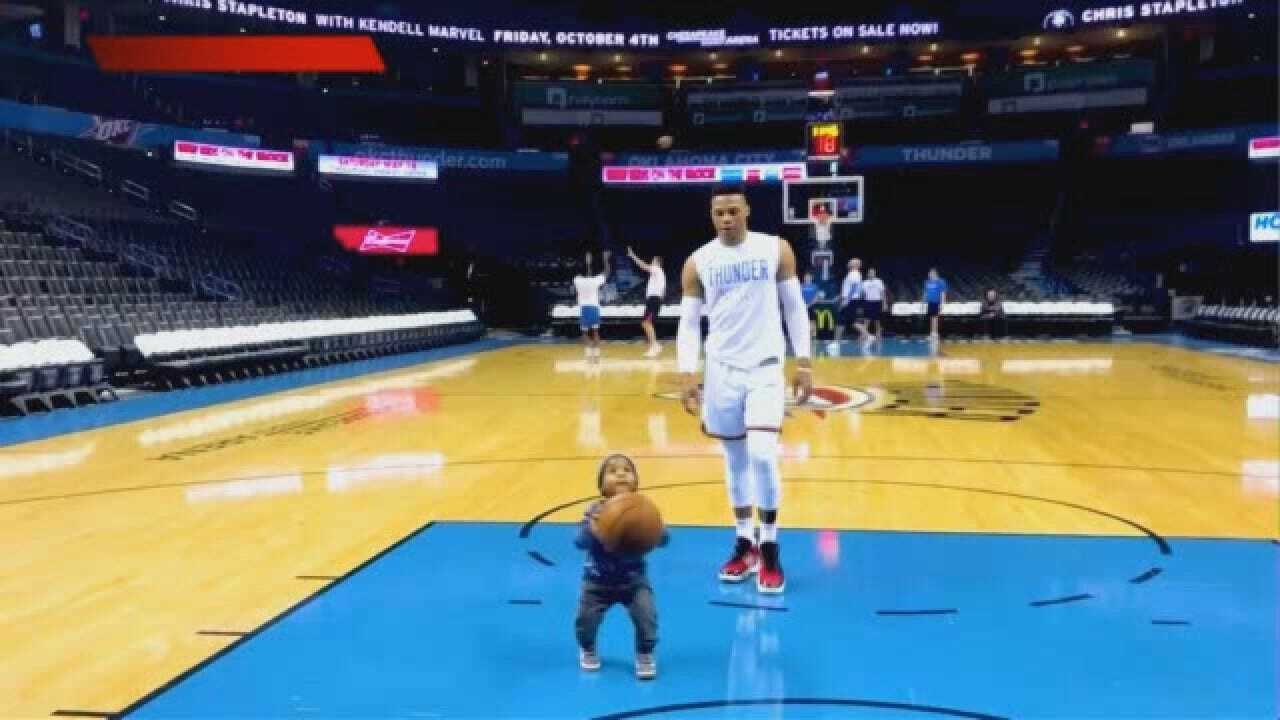 WATCH: Westbrook Has A Shootaround With Lil' Westbrook