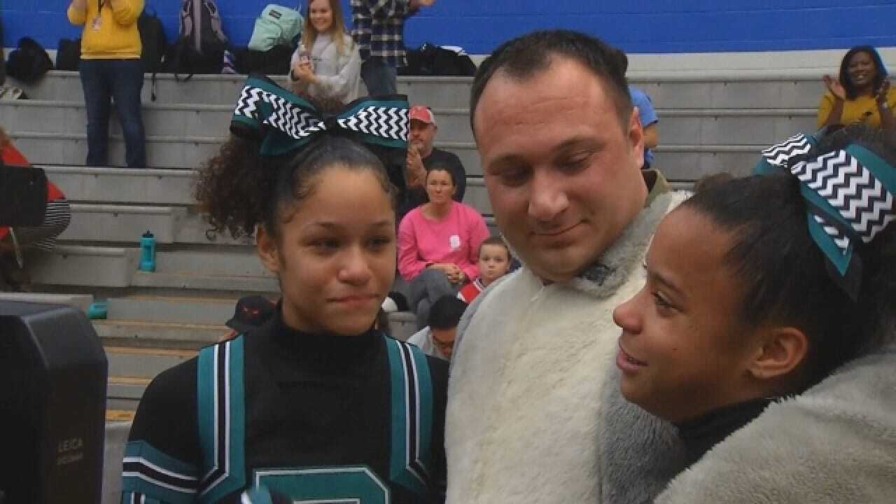 Military Dad Surprises Twin Daughters