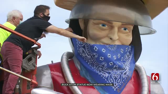 Buck Atom Dons Giant Mask After Tulsa Mask Ordinance Passes