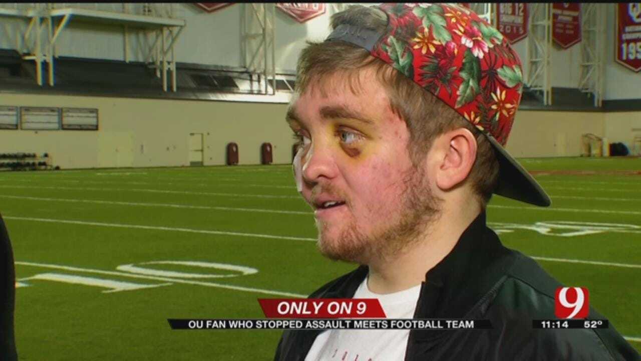OU Fan Who Stopped Assault Meets Football Team