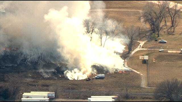 Firefighters Battle Grassfire In Oklahoma County