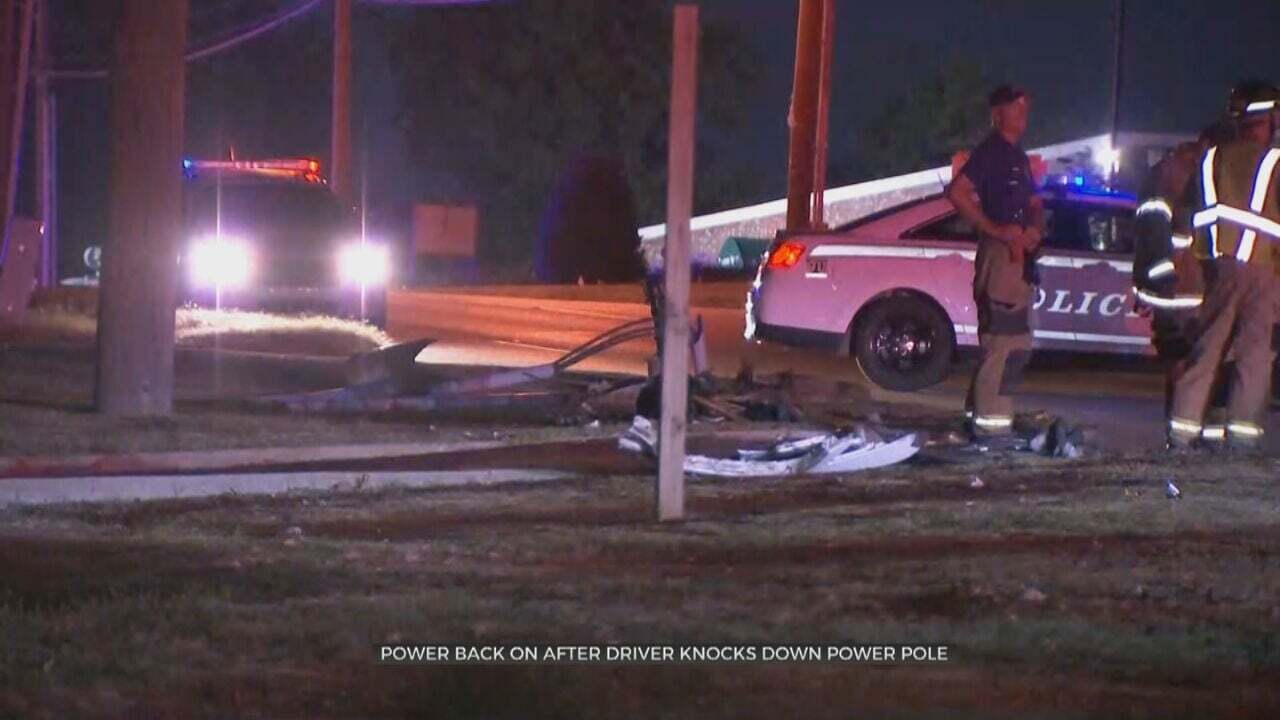 Power Restored After Driver Crashes Into Utility Pole In Tulsa 