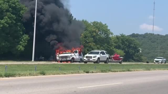 Watch: Van Catches Fire On Highway 75 In Tulsa