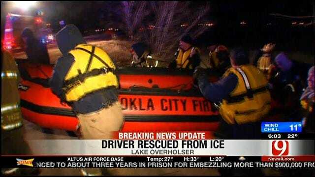 Driver Arrested For DUI After Becoming Trapped On Ice At Lake Overholser