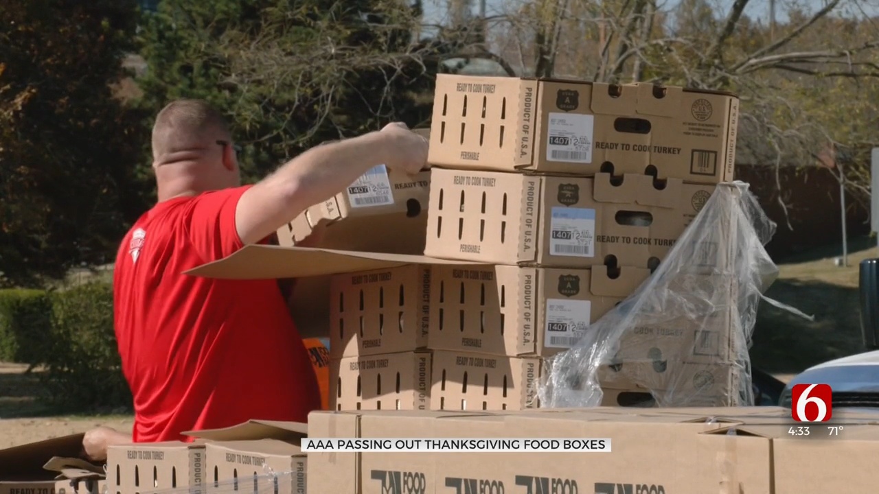 Food Bank Of Eastern Oklahoma & AAA Pass Out Thanksgiving Meal Boxes