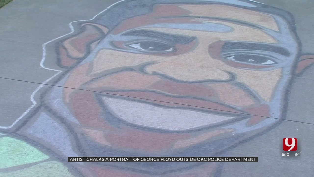 Artist Draws Portrait Of George Floyd Outside OCPD