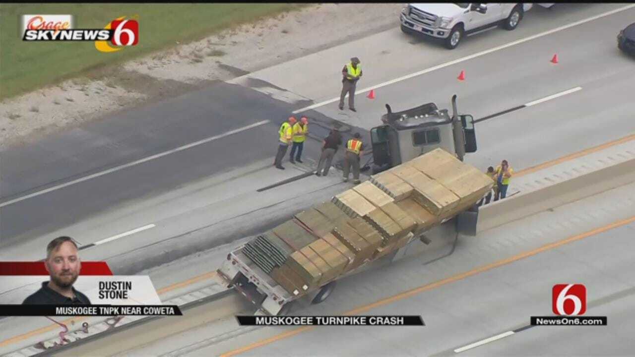 Semi Lands On Both Sides Of Muskogee Turnpike