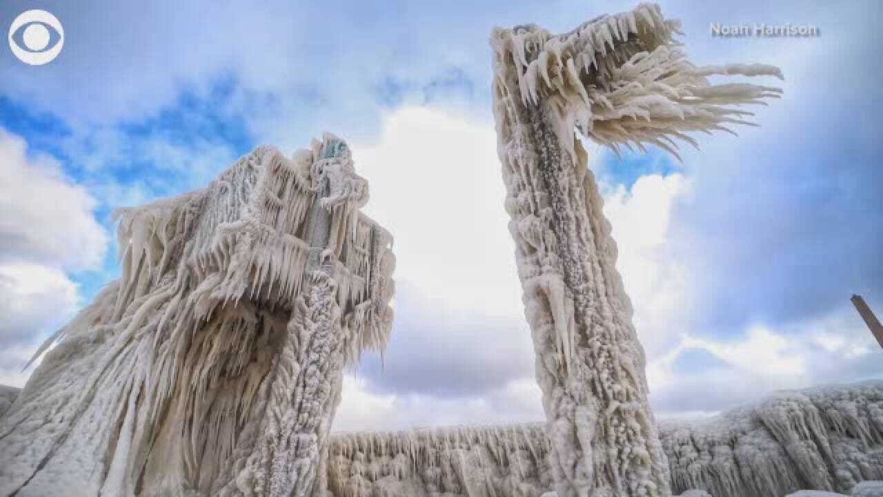 Ice Sculptures Formed Along Shore Of Lake Erie