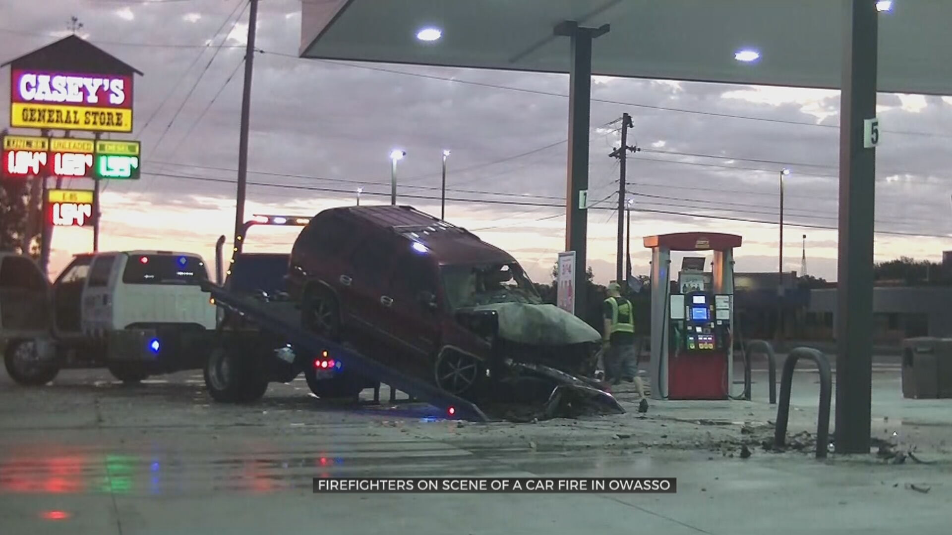 Police Chase Ends With Car Fire At Owasso Casey's Convenience Store