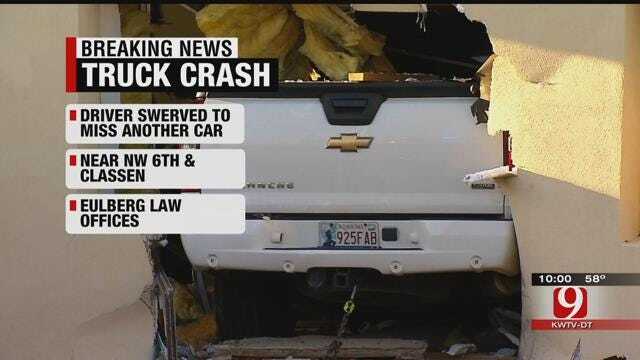 Pickup Crashes Into Building Near Downtown OKC