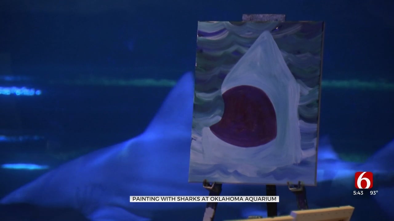 Oklahoma Aquarium Hosts Pinot's Palette For Painting Event Inside Bull Shark Exhibit
