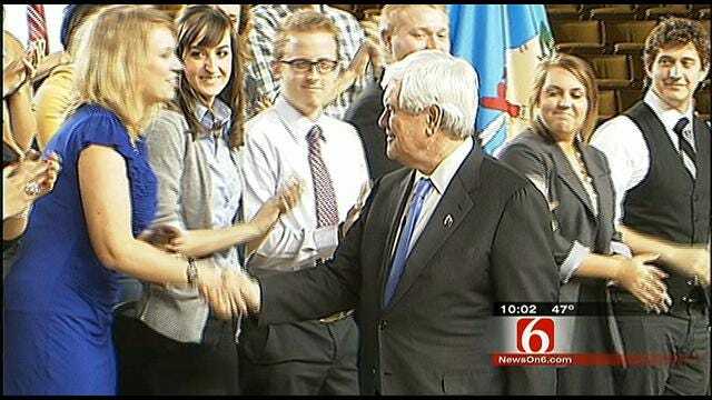 Republican Presidential Hopeful Newt Gingrich Visits Mabee Center