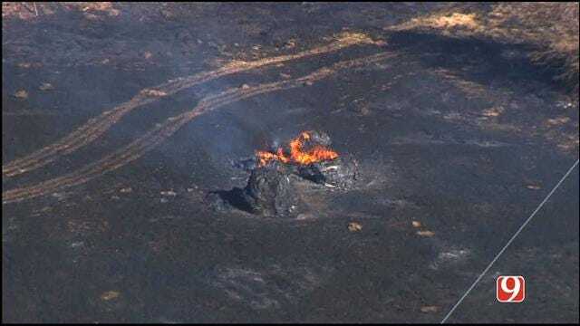 WEB EXTRA: Bob Mills SkyNews 9 HD Flies Over Shawnee Grass Fire