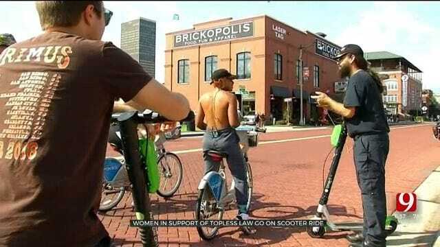 Supporters Of Topless Law Go On Scooter Ride In Downtown OKC