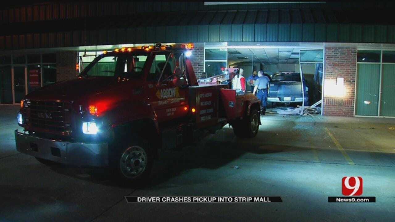 Driver Crashes Pickup Into Strip Mall In NW OKC