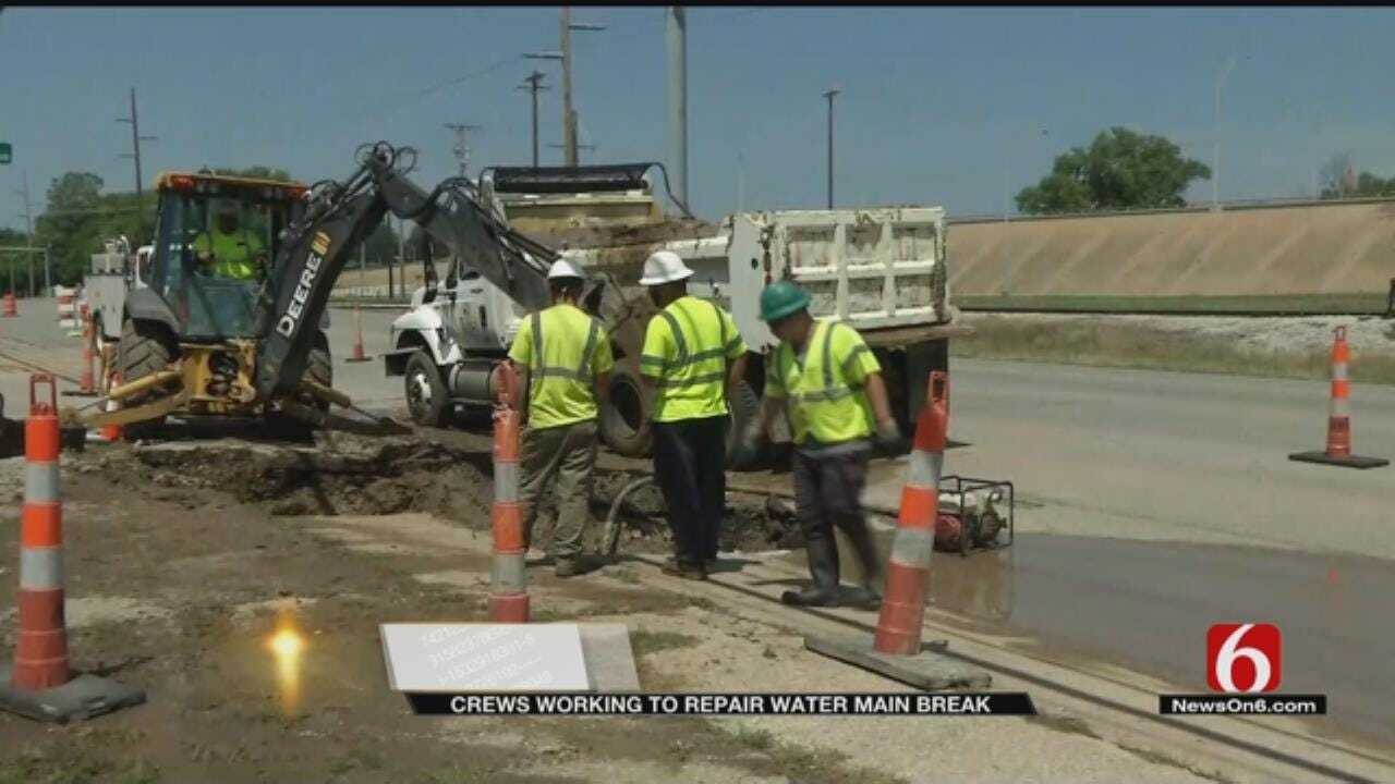 Water Line Breaks Under Tulsa Street Impacting Businesses