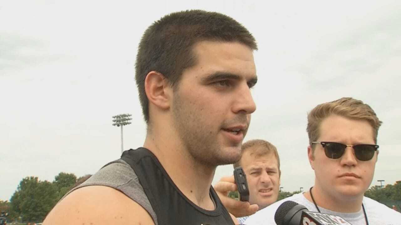 OU's Mark Andrews Talks With Media After Monday's Practice