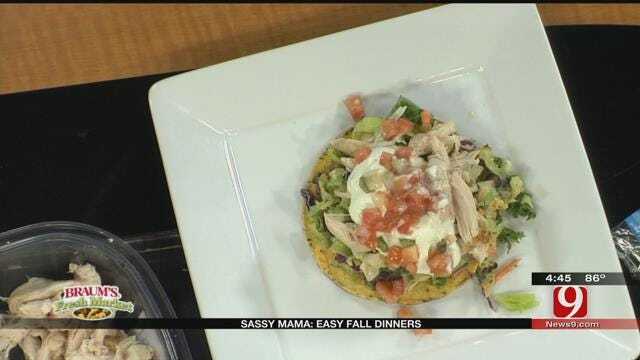 Pulled Chicken Tostada with Black Bean Refried Beans