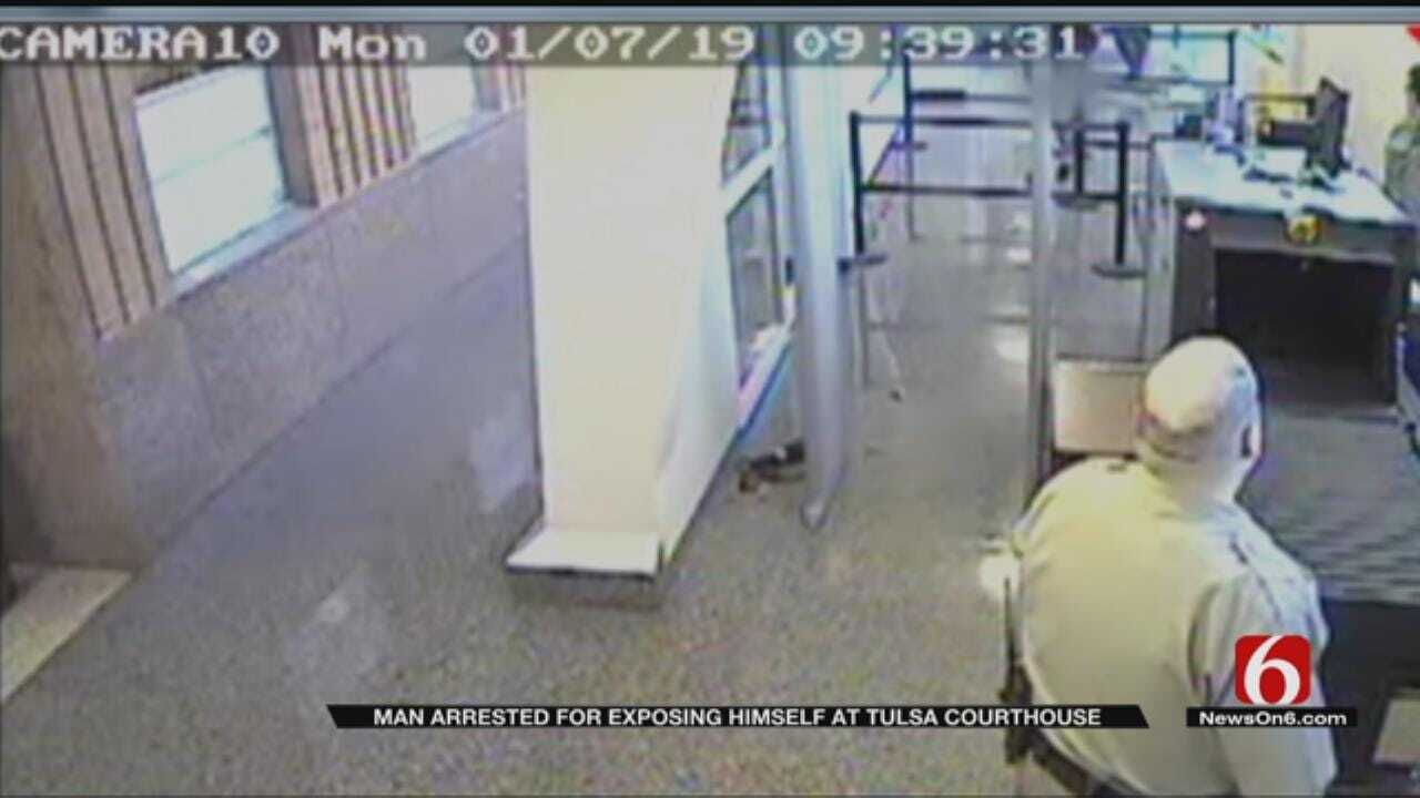 Surveillance Video Shows Man Walking Into Tulsa Courthouse Without Pants